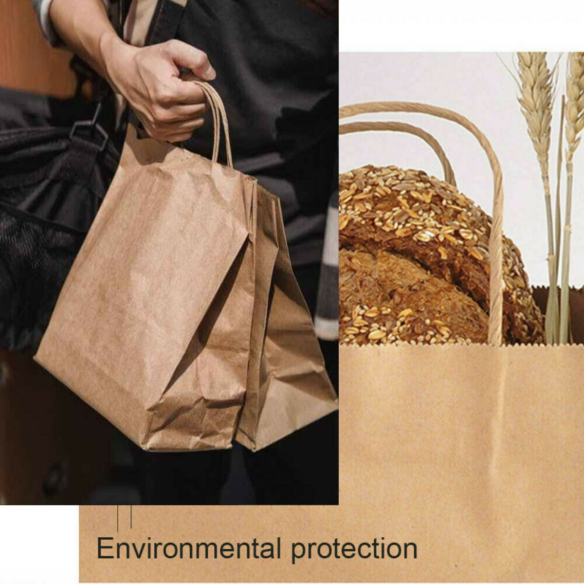 50pcs Bulk Kraft Paper Bags Gift Shopping Carry Craft Brown Bag with Handles AU