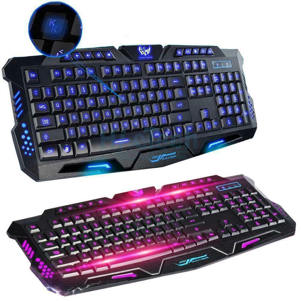 Gaming Keyboard 3 Colour Led Back-light Wired USB Illuminated Cool Ergonomic PC