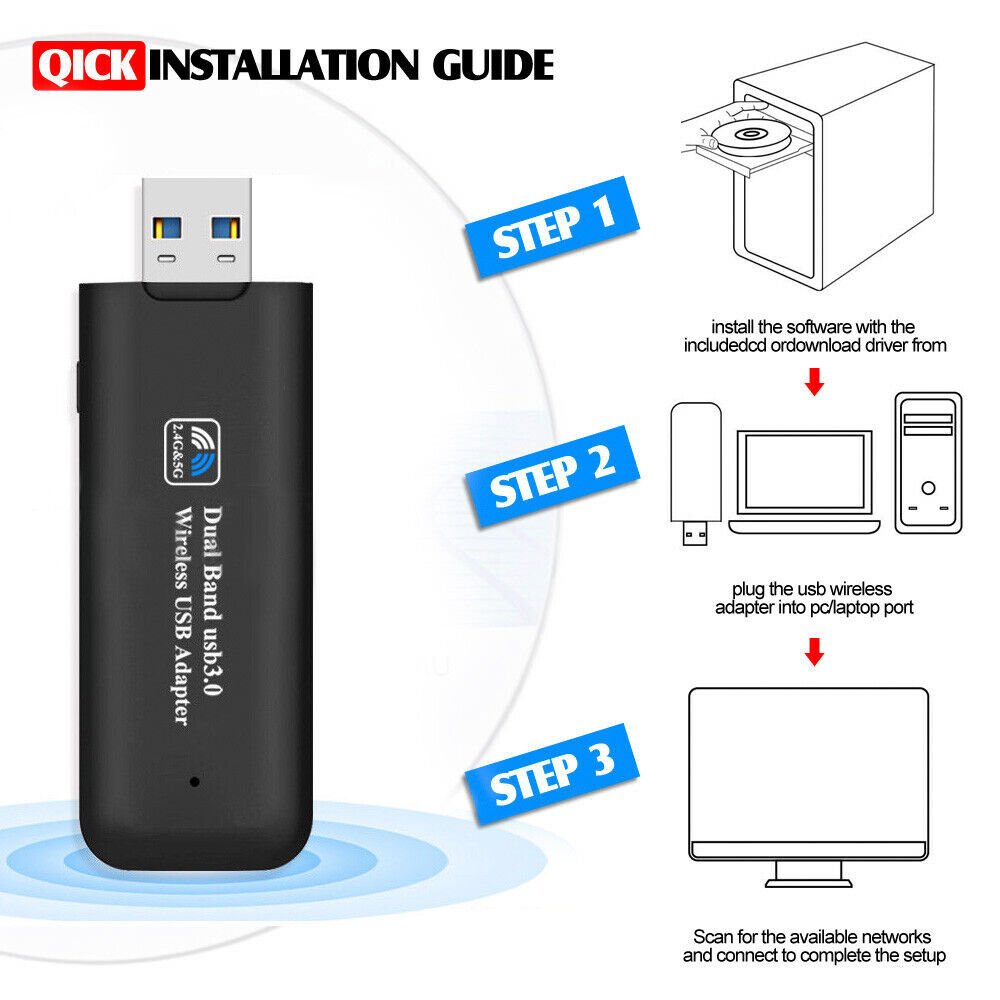 1/2x USB 3.0 Wireless 1200Mbps Network Receiver Adapter 5GHz Dual Band Dongle