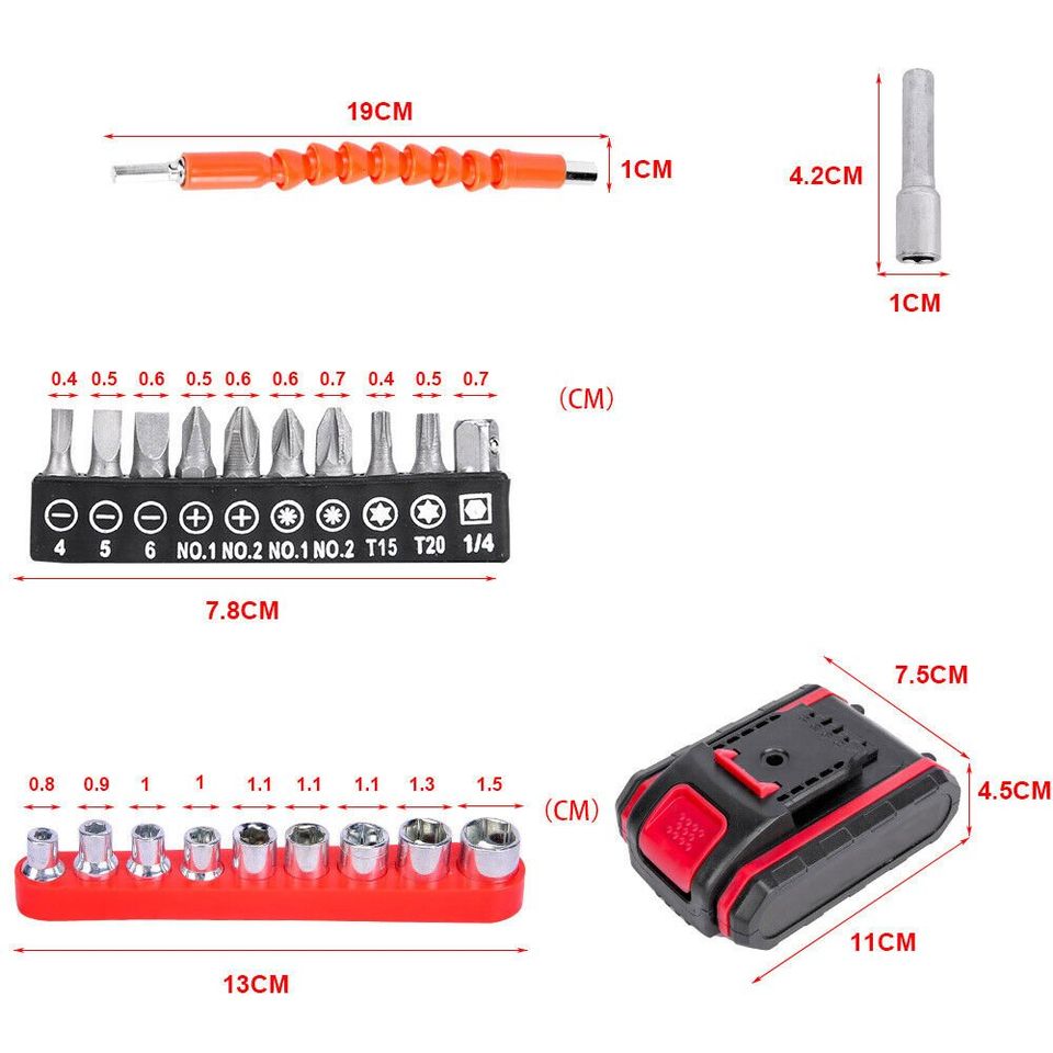 Electric Cordless Drill Driver Tools Screwdriver Set with /2 Lithium Batteries