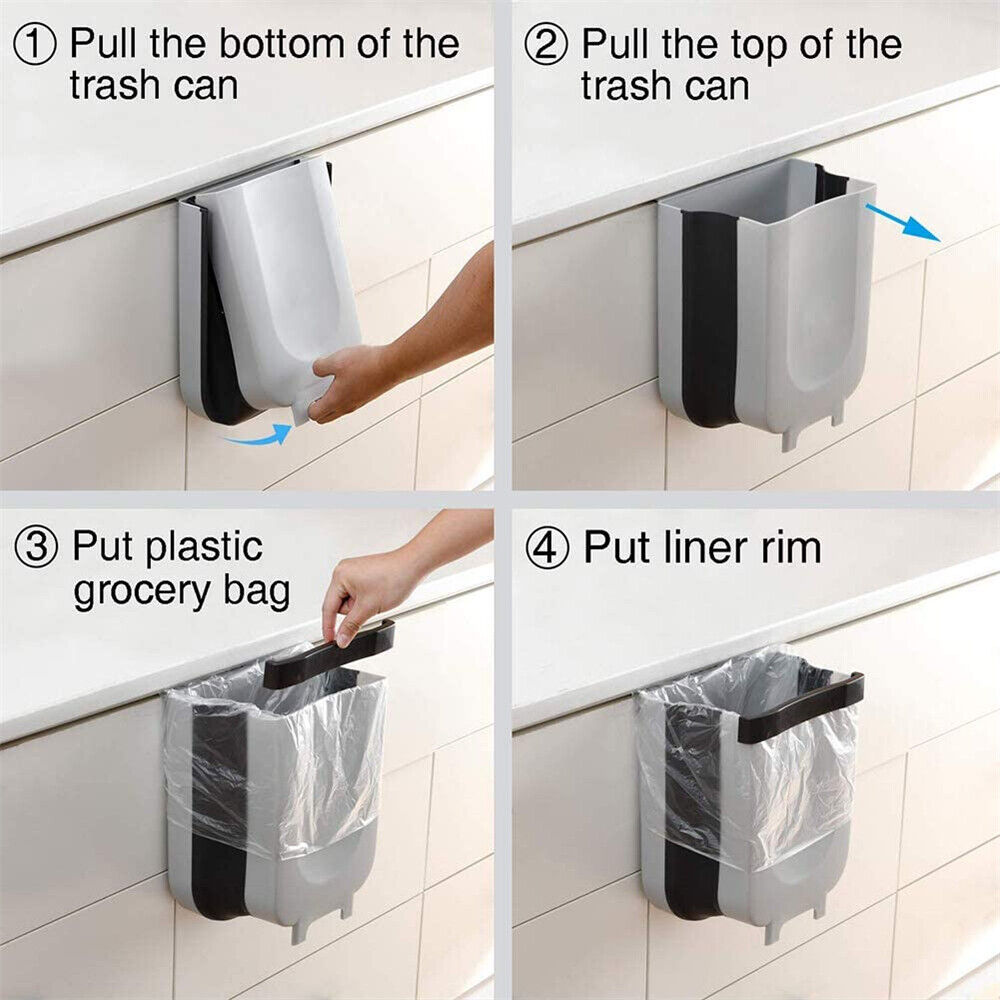 9L Foldable Hanging Trash Can Kitchen Cabinet Door Waste Bin Cupboard Basket AU