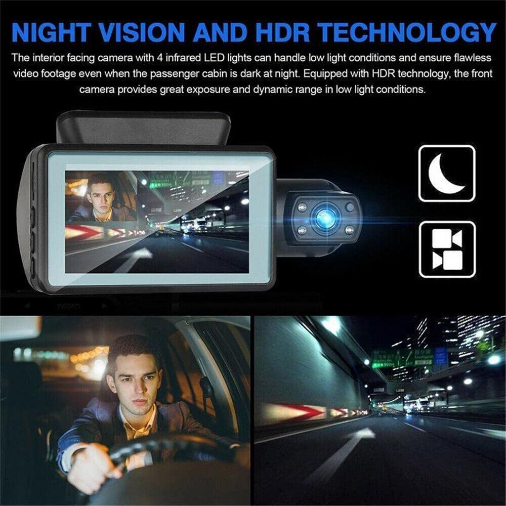 Uber Car 3" 1080P Dual Dash Cam IR Night Vision Video Recorder Camera G sensor