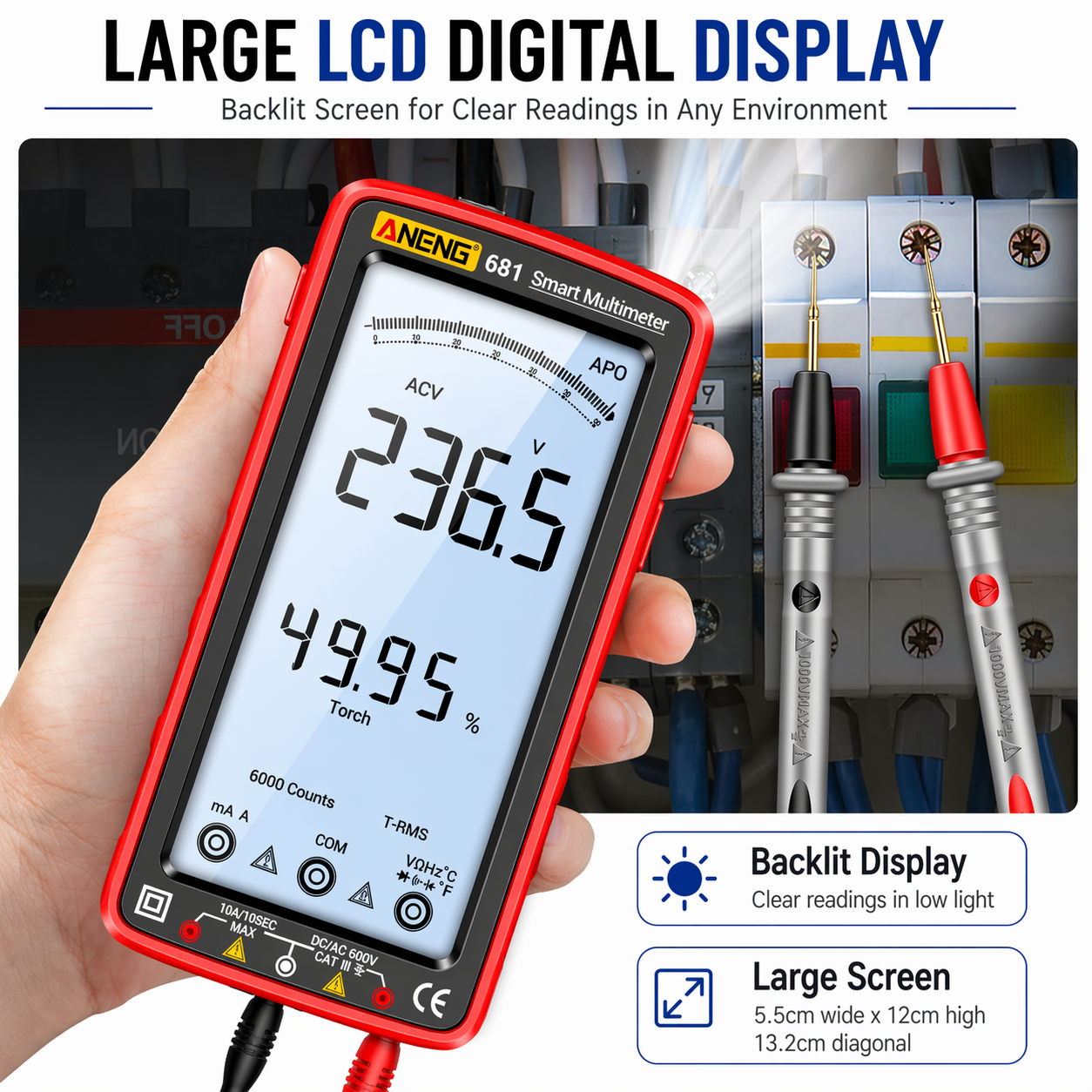 6000 Count Digital Multimeter Auto Range AC DC Voltage Tester Kit
