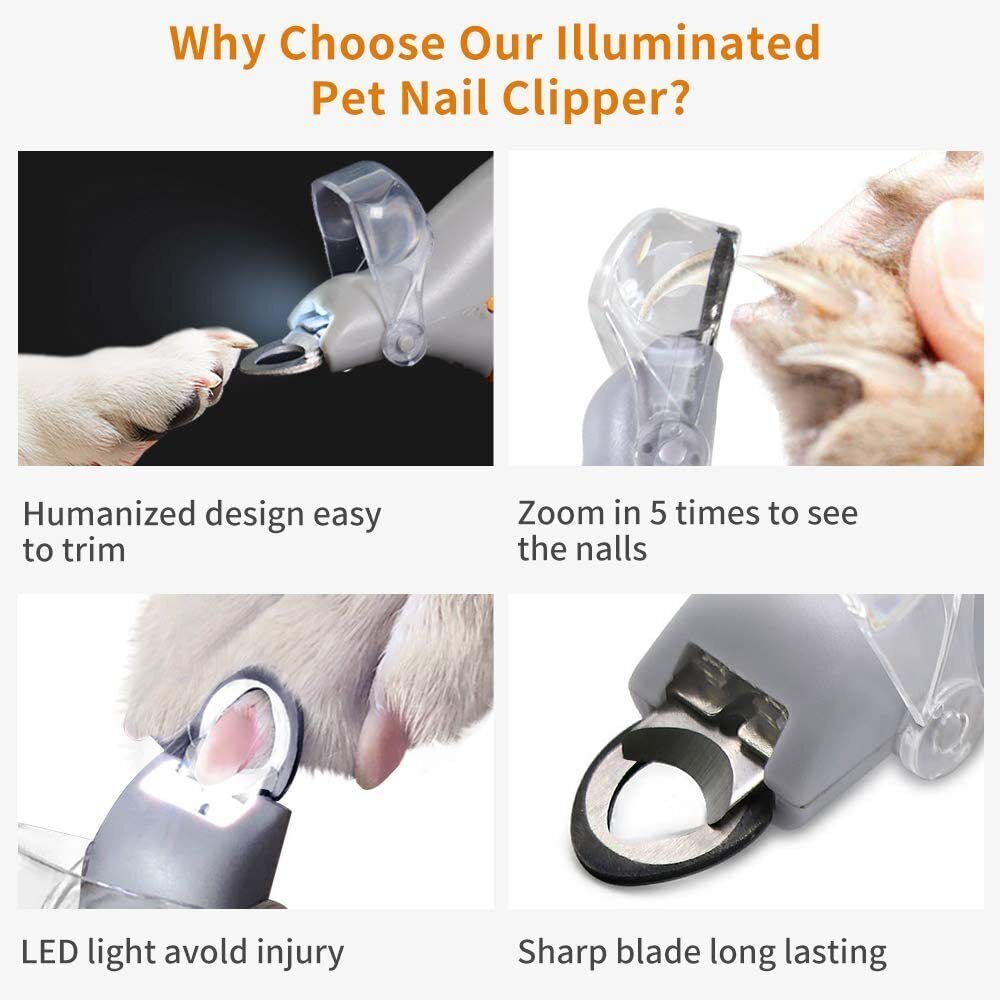 Nail Clippers Toe Claws Trimmer LED Light Cutter Pet Dog Cat 5X Magnification
