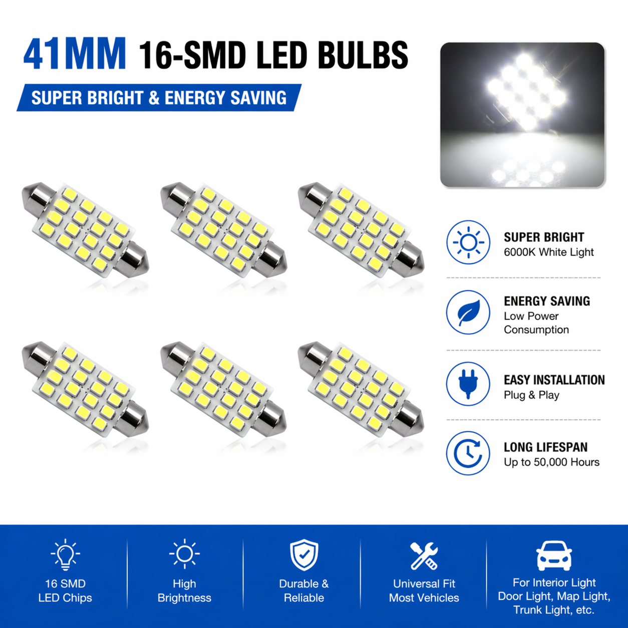 42PCS Car Interior LED Light Kit T10 1157 Festoon Dome Map White 12V