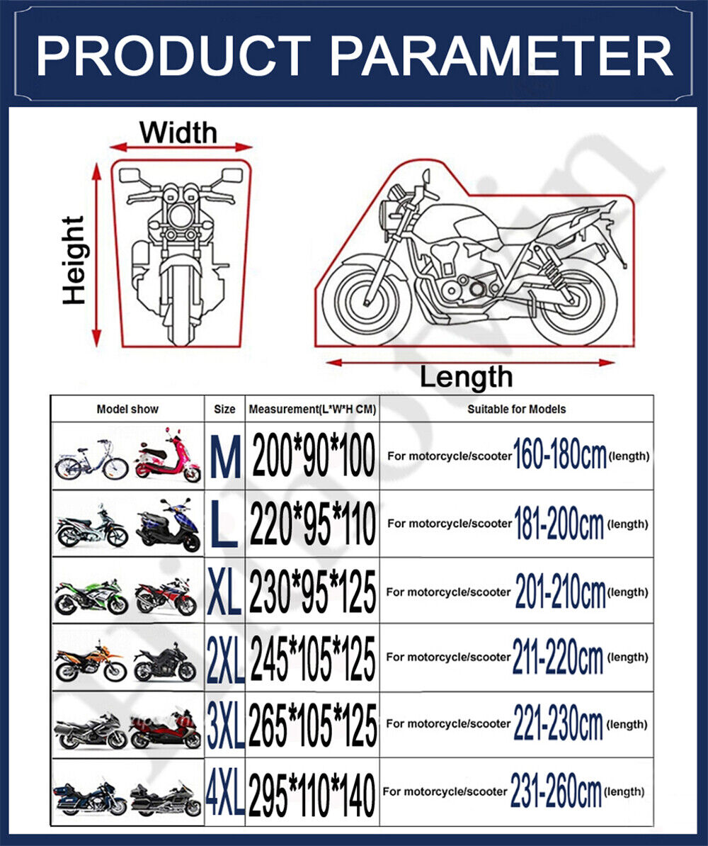 L-XXXL Motorcycle Cover Motorbike Cruiser Scooter Motor Bike Waterproof Storage