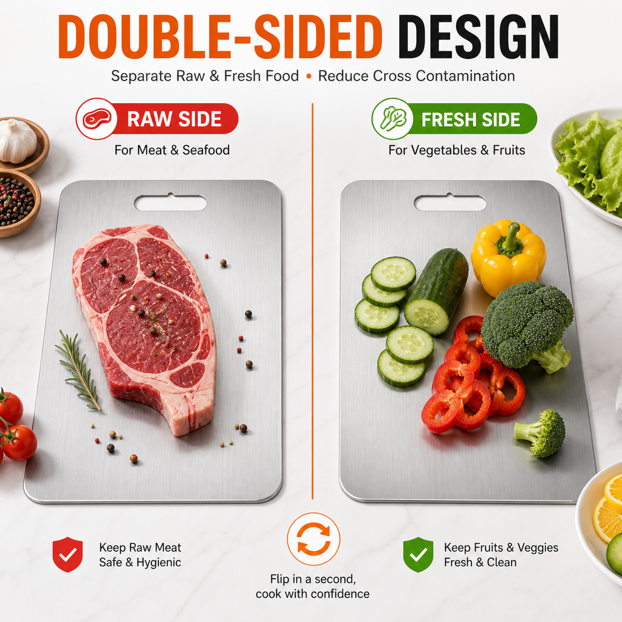 3PCS Metal Cutting Board Set Double Sided Kitchen Chopping Boards