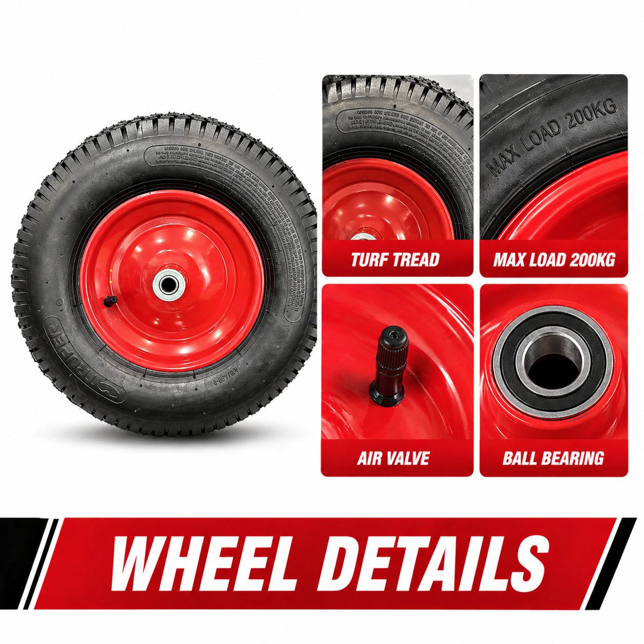 16" Wheelbarrow Trolley Wheel 4.80/4.00-8 Pneumatic Tyre 16mm Bore Tire Steel