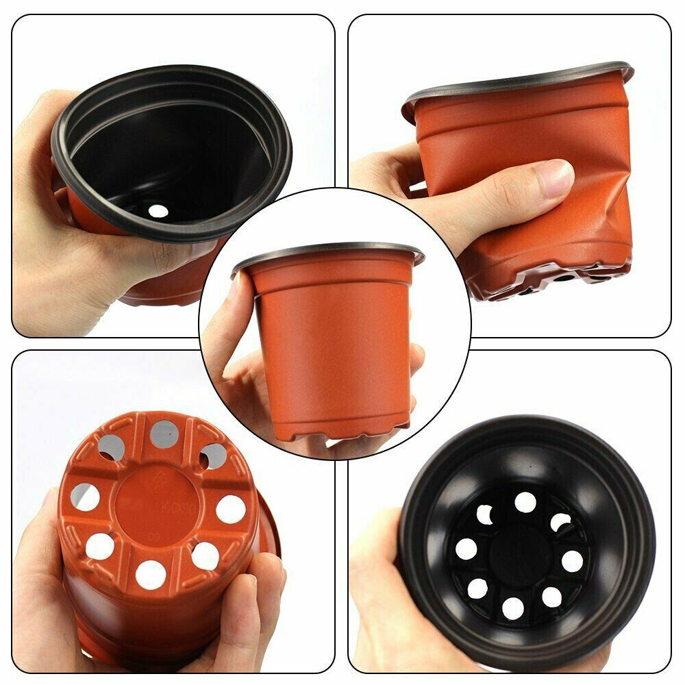 100 PCS Plastic Plant Flower Pots 4 sizes Nursery Seedlings Container Flowerpot