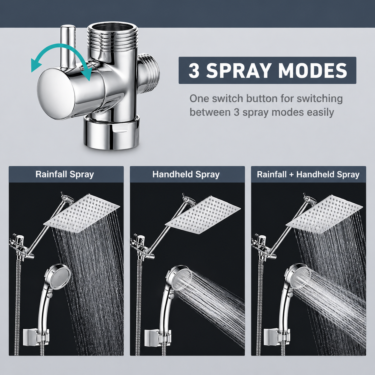 new rain shower head 8 inch handheld spray combo with ON/OFF Pause Switch