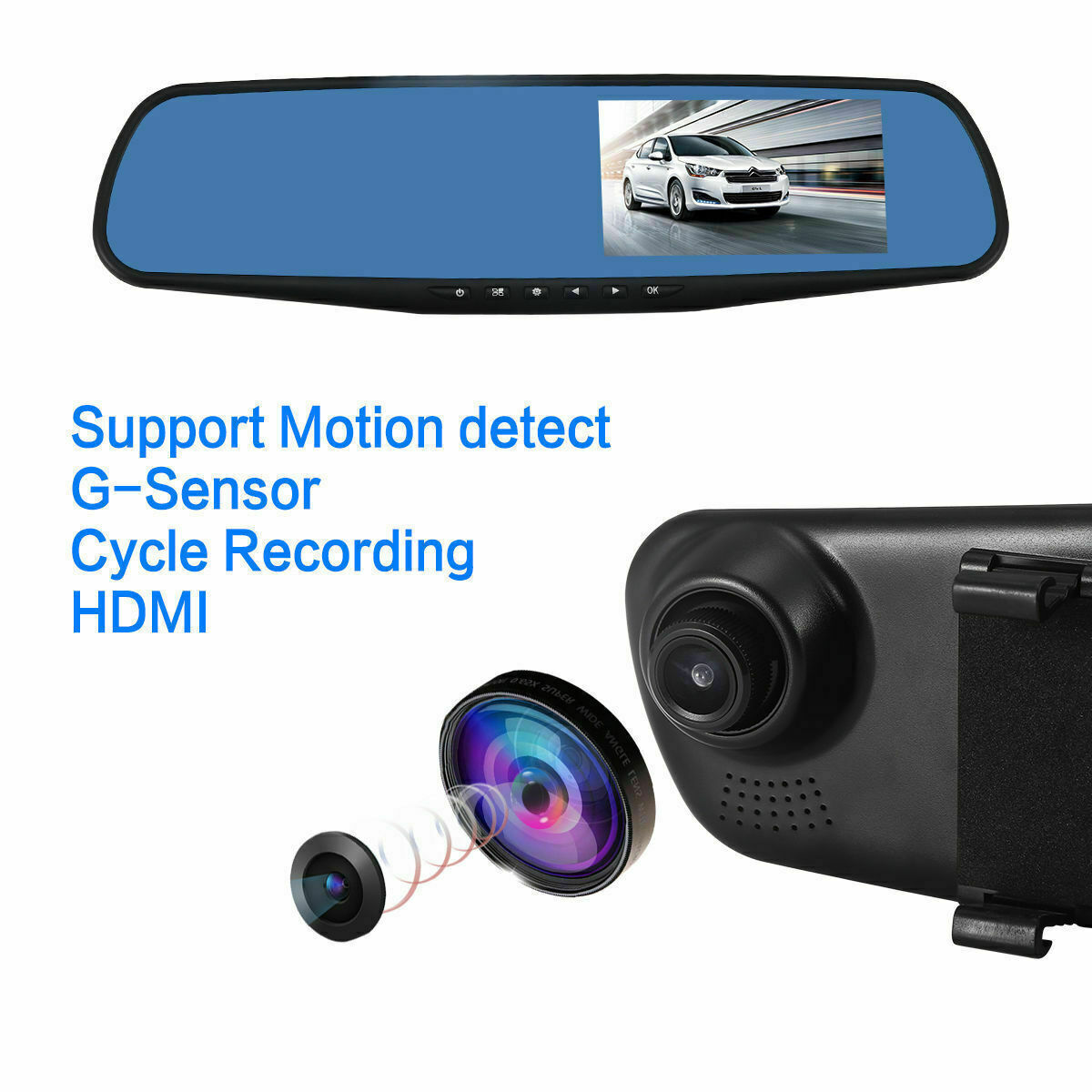 Car Night Camera Rearview USB 4.3 In Cam Video Driving Recorder Reversing