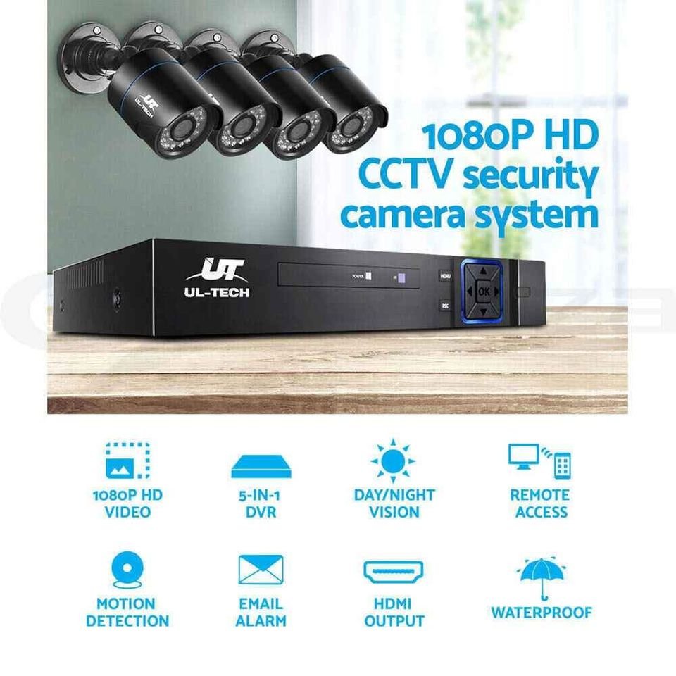 Home CCTV Camera Security System 4CH DVR 1080P Outdoor Long Range Kit