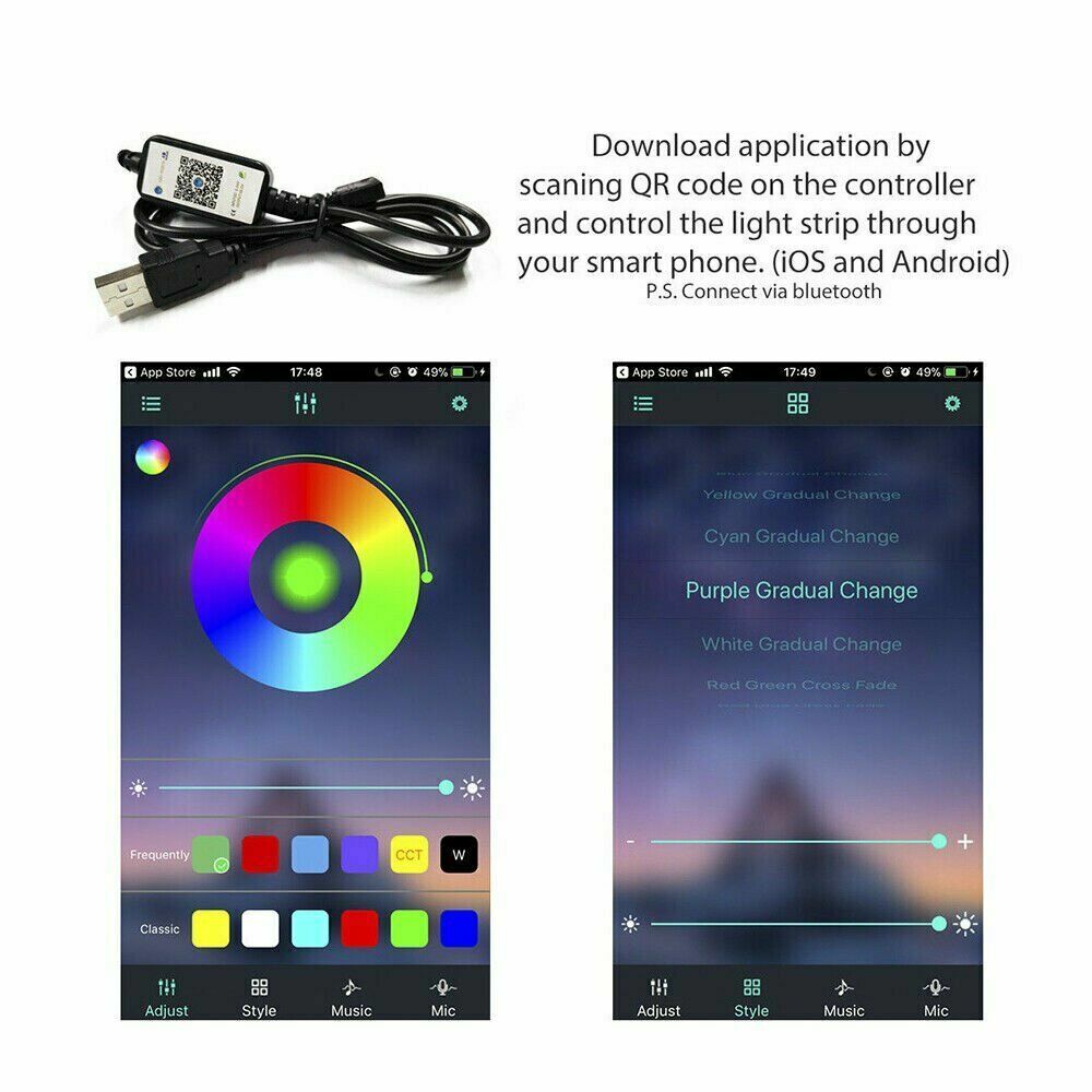 Bluetooth 3M/5M RGB LED Strip Lights 5050 5V USB Color Changing TV PC Back Light