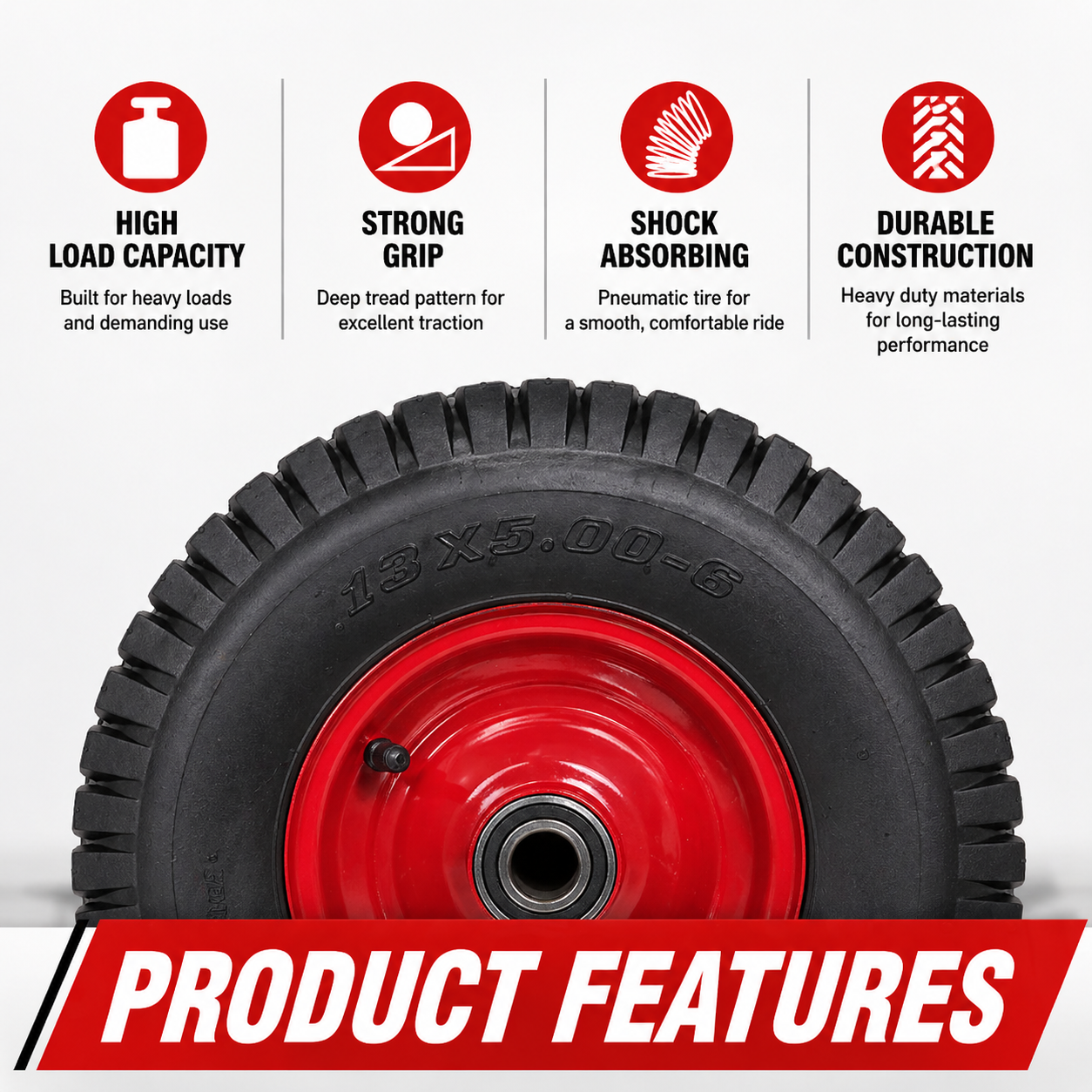 13" Wheelbarrow Trolley Wheel 5.00-6 Pneumatic Tyre 25.4mm Bore Tire Steel Rim
