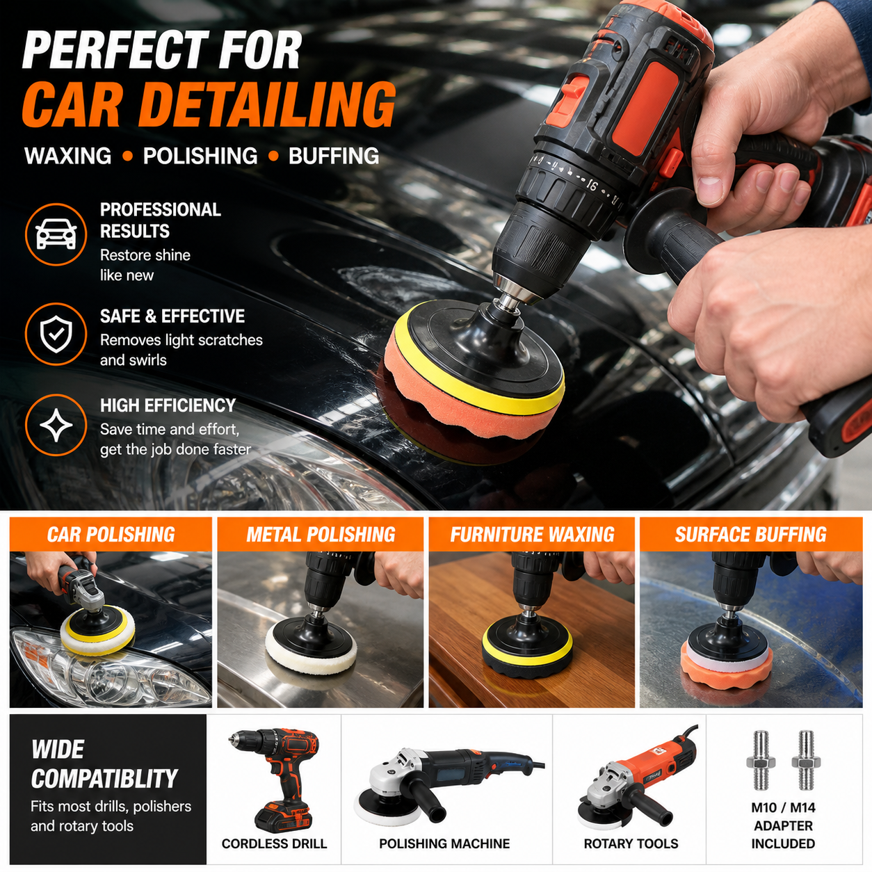 22pcs 3" Buffing Waxing Polishing Sponge Pads Kit Set For Car Polisher Drill