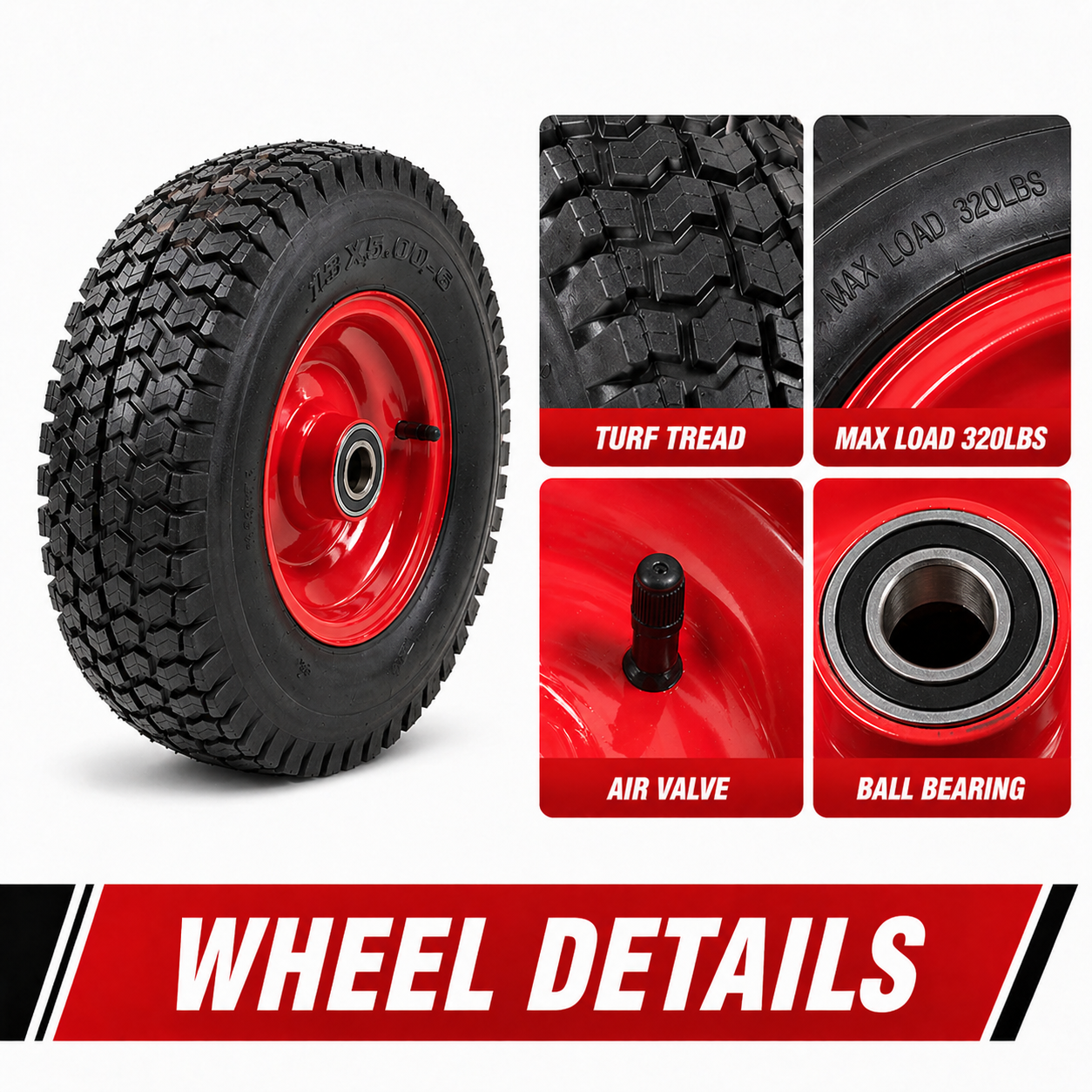 13" Wheelbarrow Trolley Wheel 5.00-6 Pneumatic Tyre 25.4mm Bore Tire Steel Rim