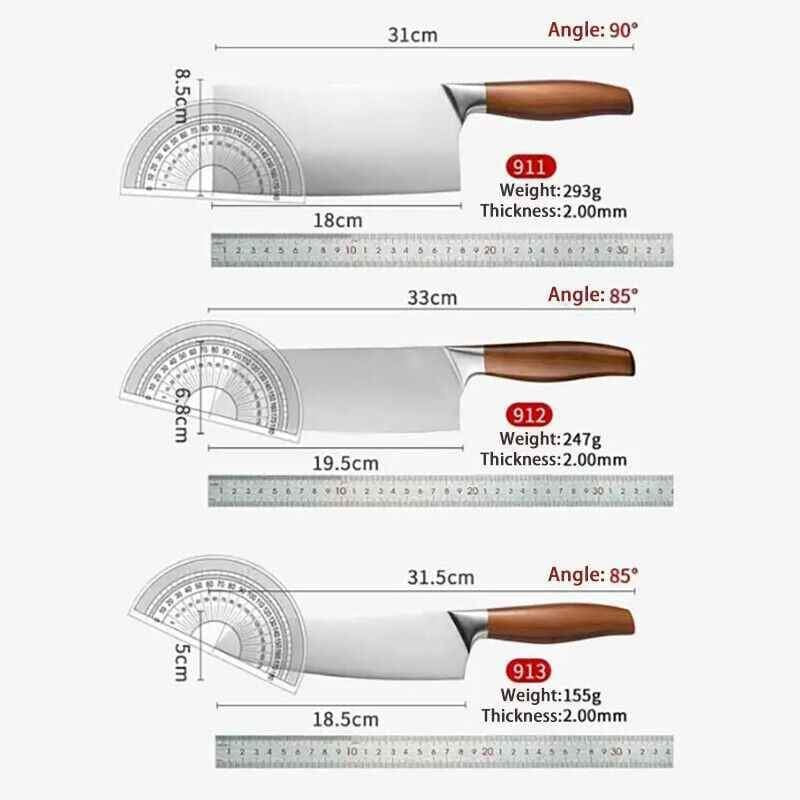 3pcs Kitchen Knife Stainless Steel Meat Chopping Cleaver Japanese Chef Knife Wood Handle