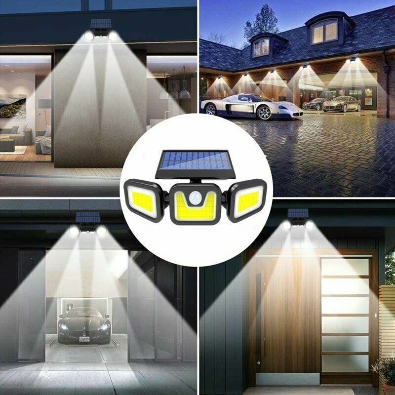 3 Head 100LEDs Solar Motion Sensor Light Outdoor Garden Wall Security Flood Lamp