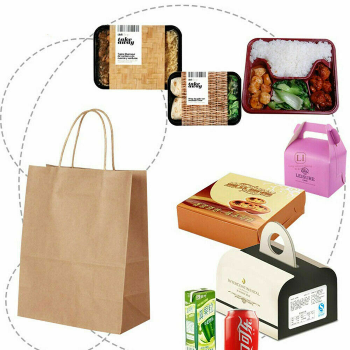 50pcs Bulk Kraft Paper Bags Gift Shopping Carry Craft Brown Bag with Handles AU