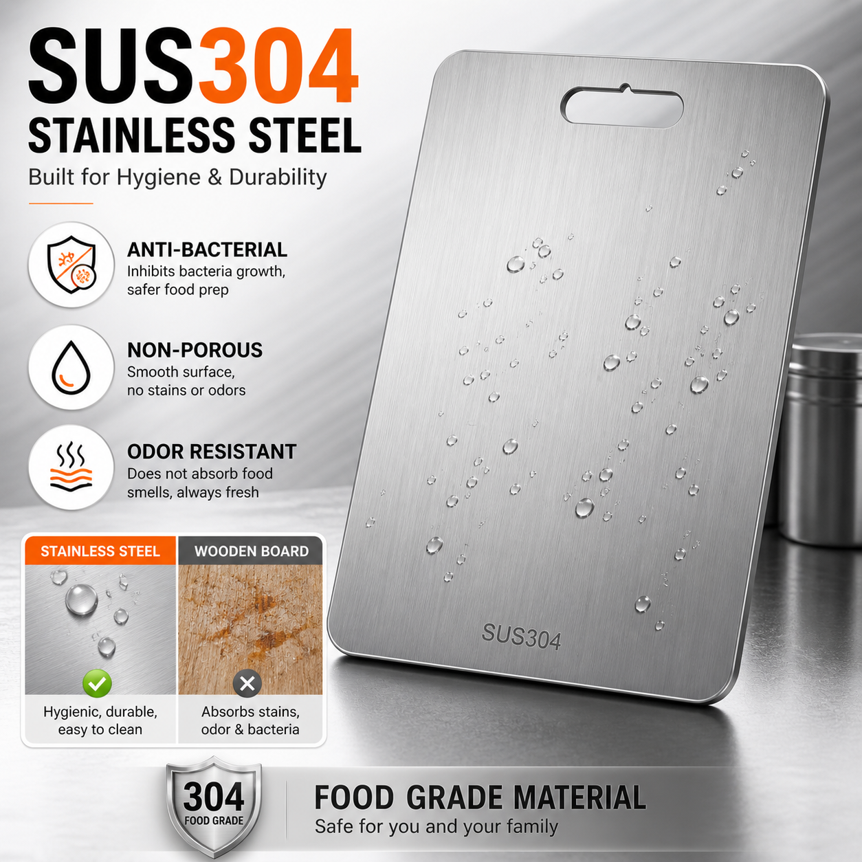 3PCS Metal Cutting Board Set Double Sided Kitchen Chopping Boards