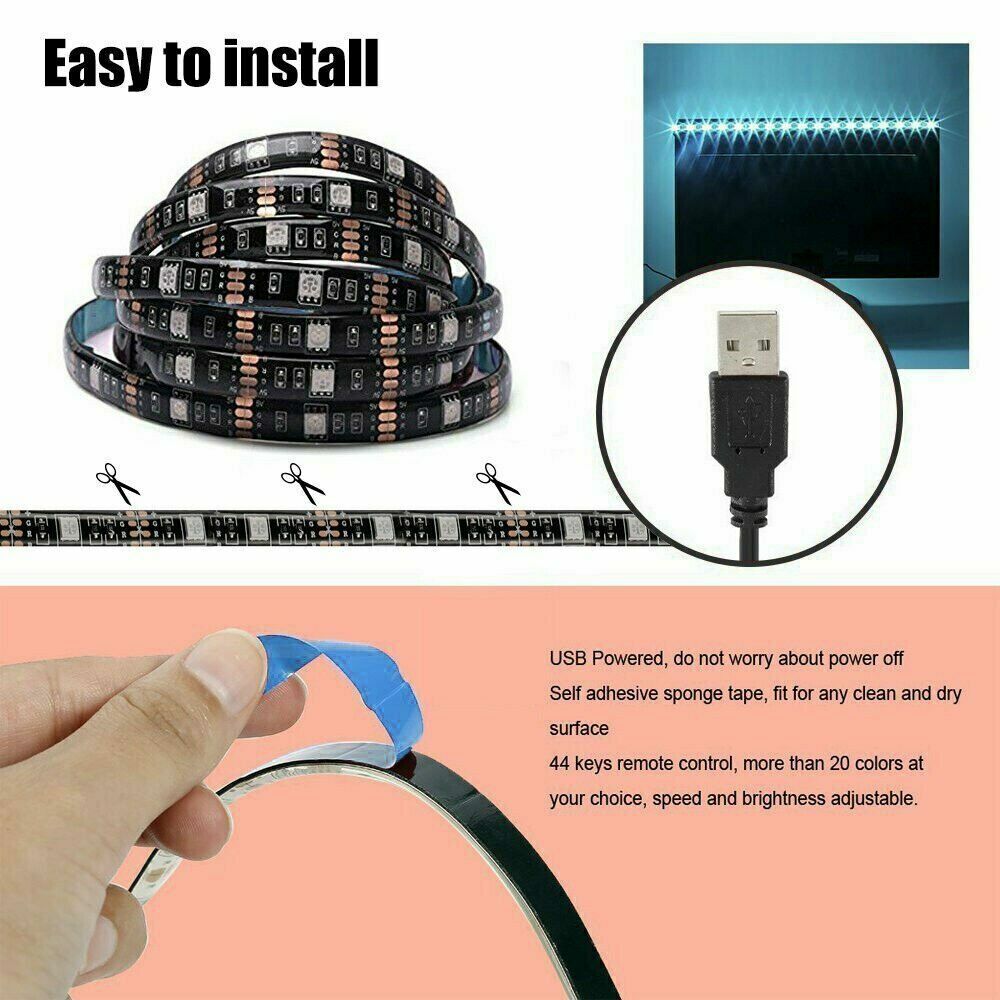 Bluetooth 3M/5M RGB LED Strip Lights 5050 5V USB Color Changing TV PC Back Light