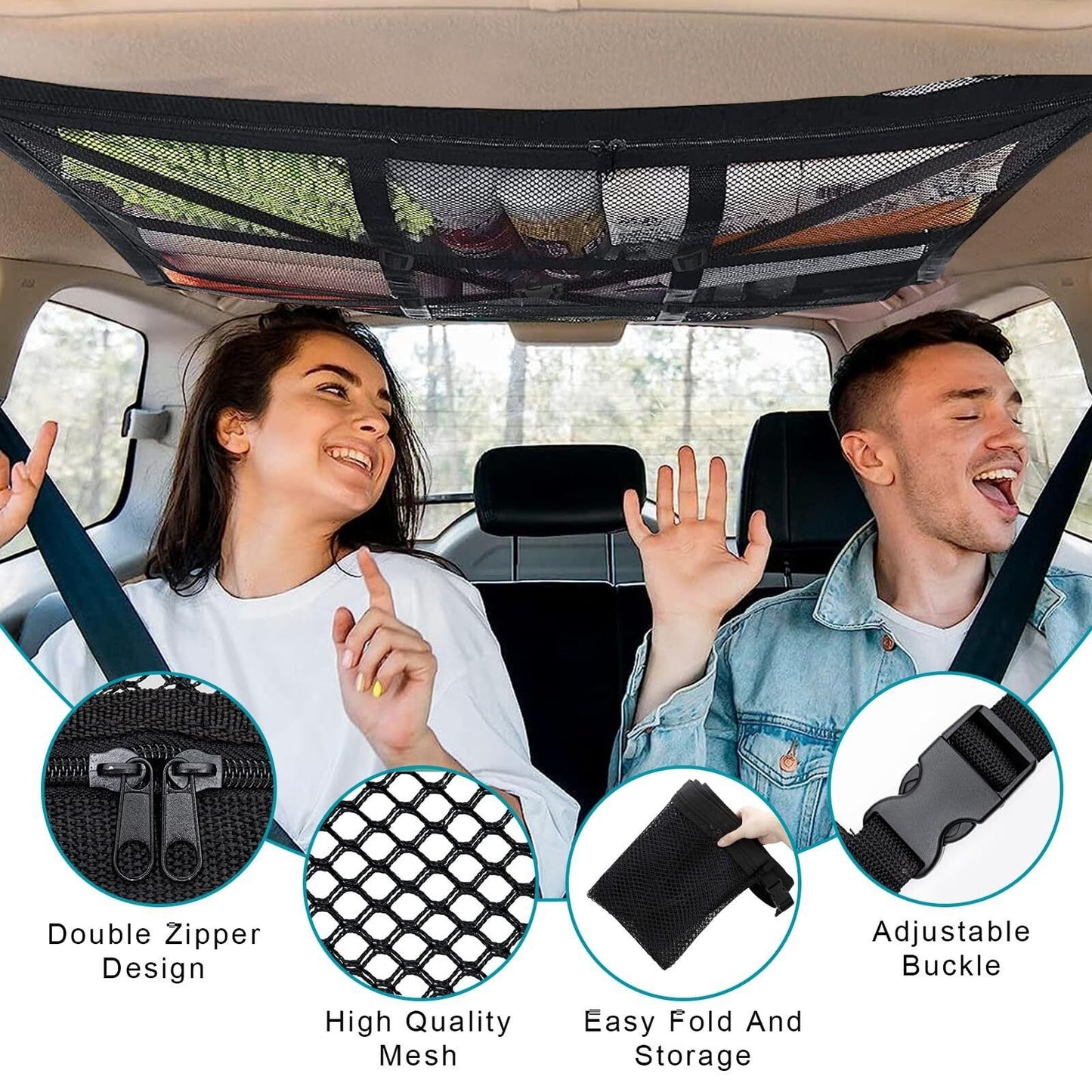 Universal Car Ceiling Storage Net Car Roof Cargo Net Mesh Storage Bag Campervan