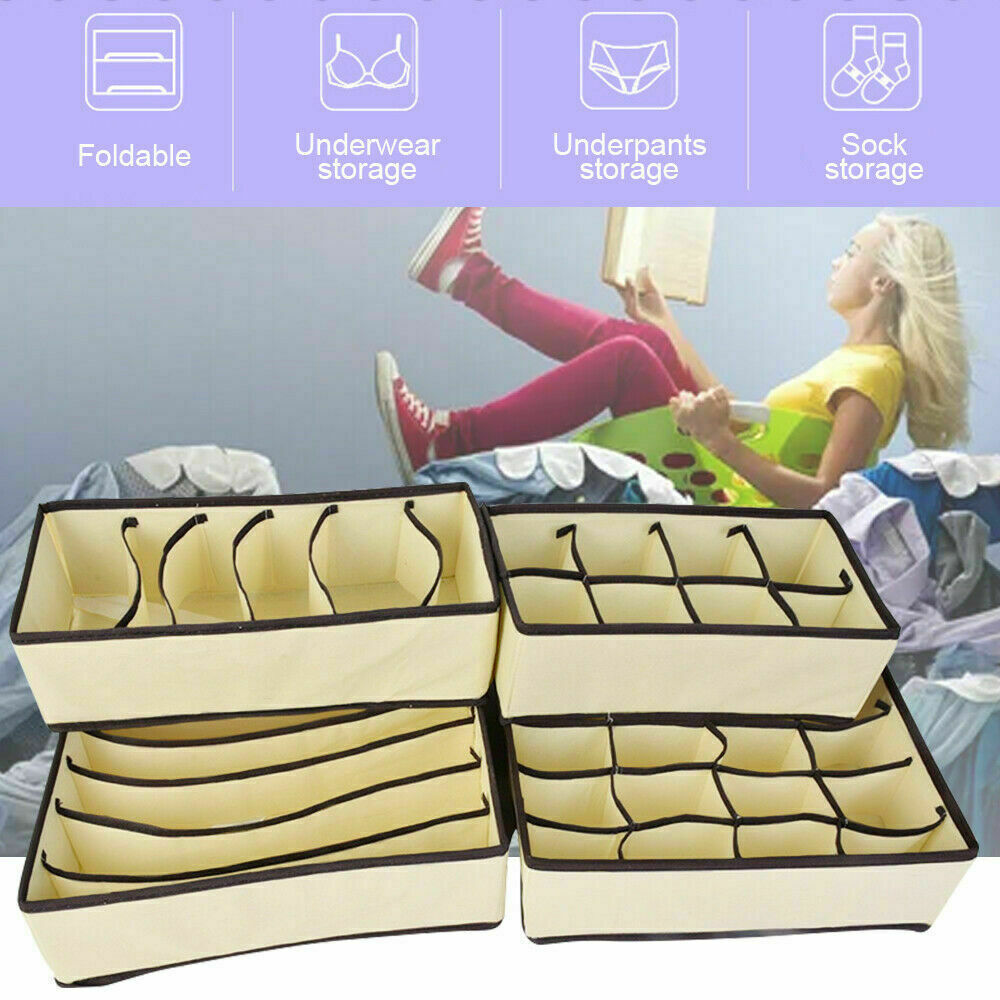 4 PCS/SET Foldable Storage Drawer Organizer Bra Underwear Closet Divider Kit AU