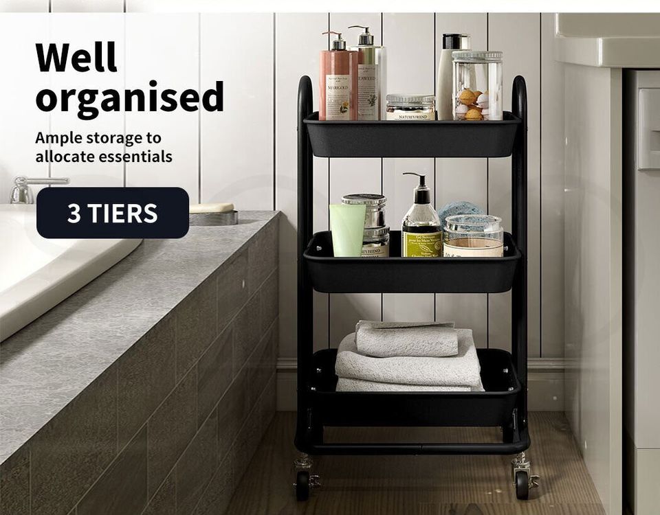 Levede 3 Tiers Kitchen Storage Trolley Cart Steel Rack Shelf Organiser Wheels