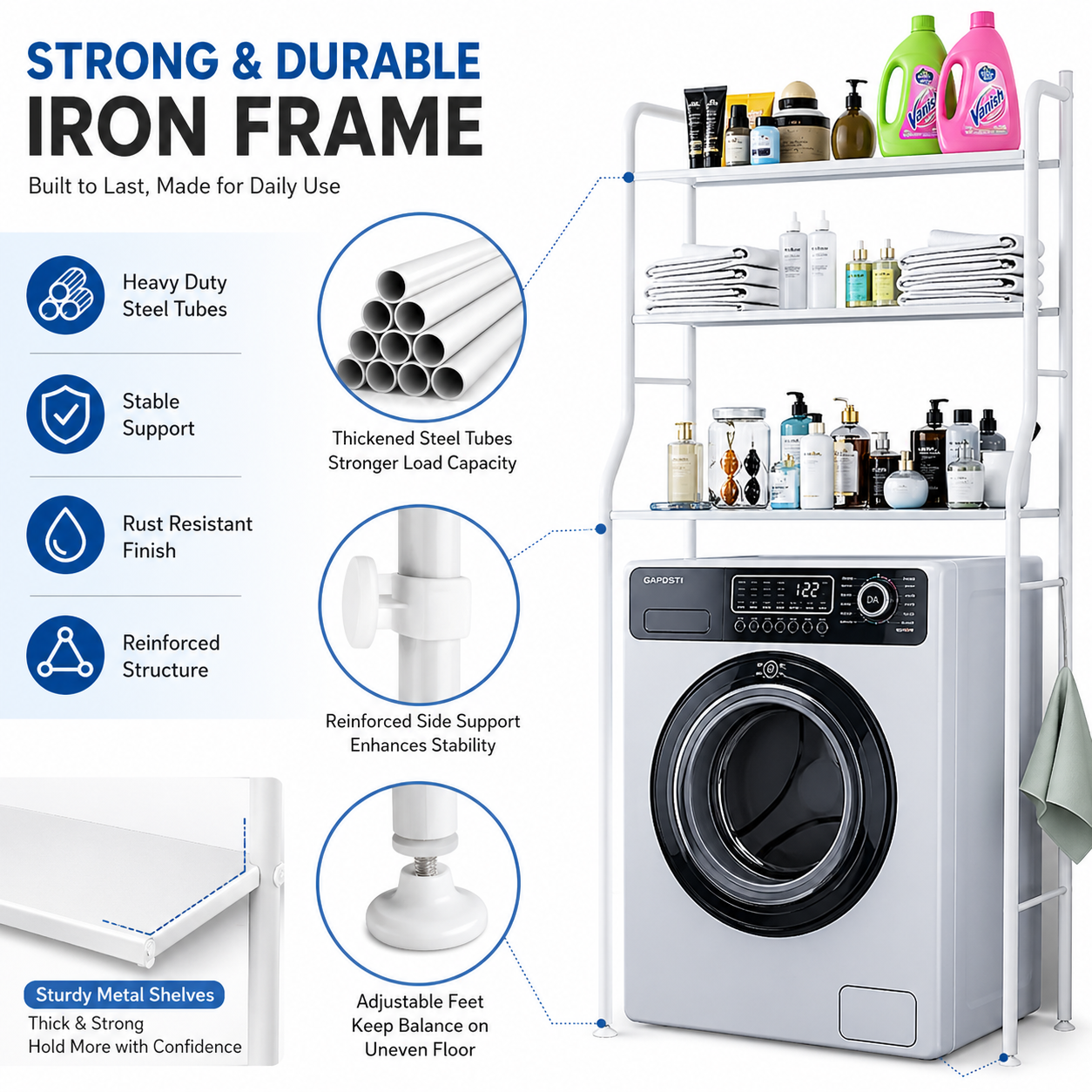 3 Tier Over Washing Machine Storage - Bathroom Laundry Toilet Shelf