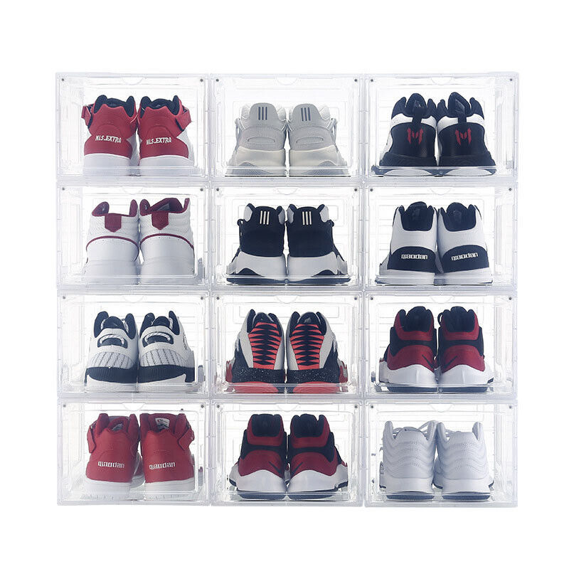 Magnetic Sneaker Drop Front Shoe Box Stackable Storage Clear Plastic Case