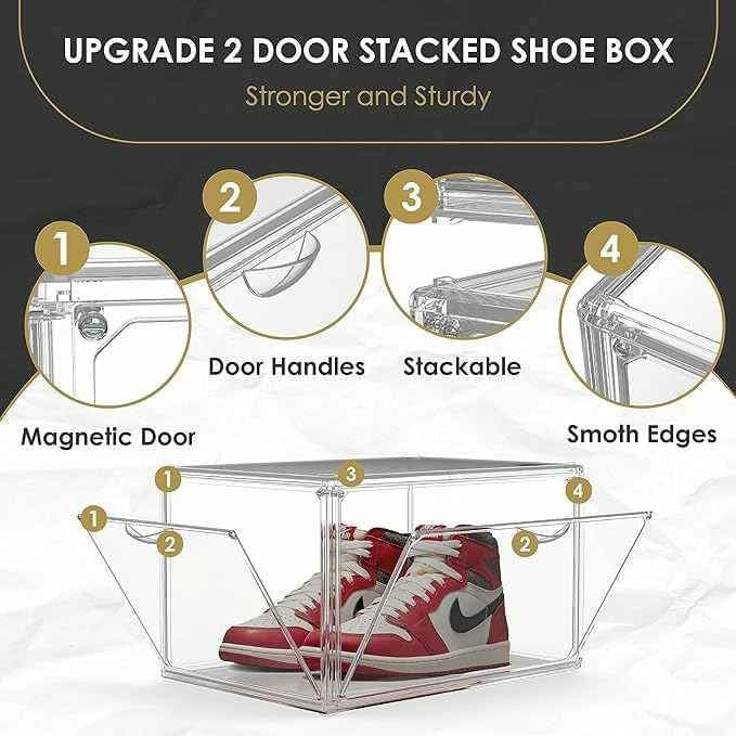 Side Display Double Door Clear Shoe Box Storage Organizer Wall Shoe Rack Organizer