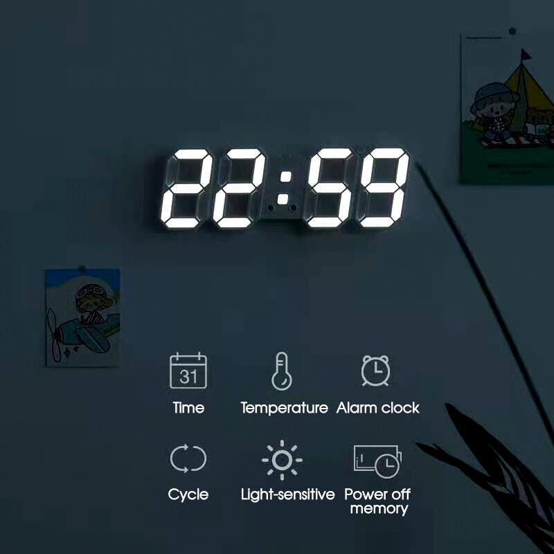 LED Digital Wall Clock Alarm USB Date Temperature Table Desktop Home Decoration