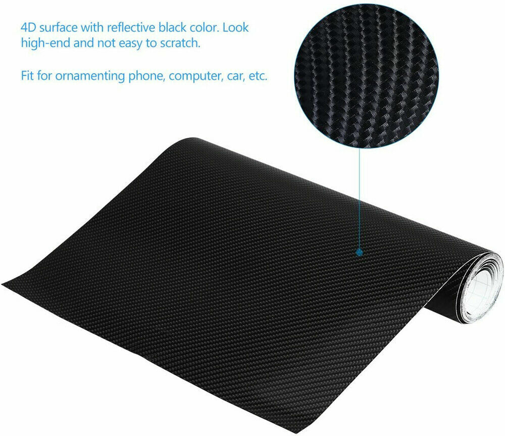 4D 151x50cm Gloss Black Carbon Fibre Fiber Vinyl Car Wrap Air Release Film Stick