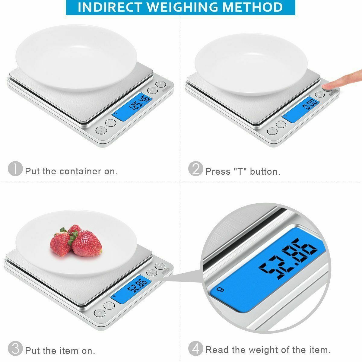 3kg/0.1g Kitchen Digital Scale LCD Electronic Balance Food Weight Postal Scales