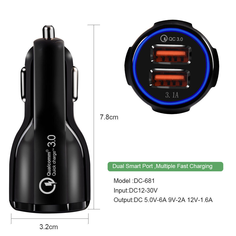 1/2x Fast Car Charger USB Quick Charger 2 Port QC3.0 Lighter Socket AU