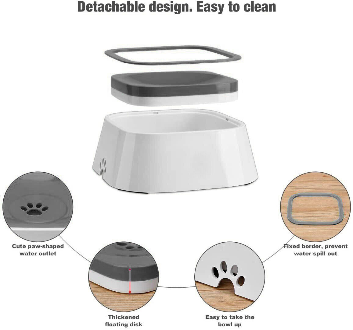 1.5L Pet Dog Cat Water Bowl No Spill Slow Feeder Dispenser Dust Free Non-Skip