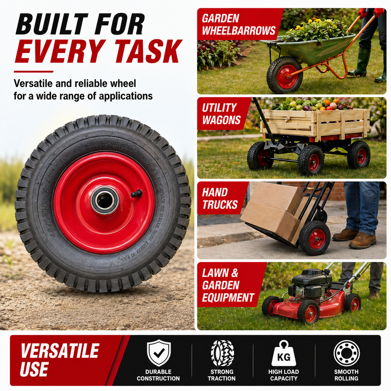 13" Wheelbarrow Trolley Wheel 5.00-6 Pneumatic Tyre 25.4mm Bore Tire Steel Rim