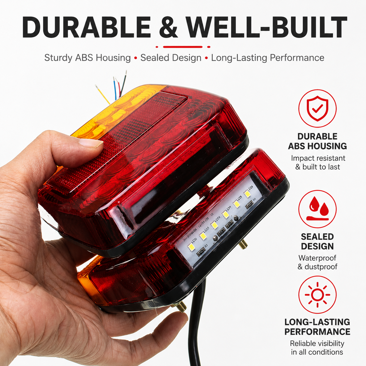 2x 12V Square LED Tail Lights Stop Reverse Indicator Trailer Boat Ute