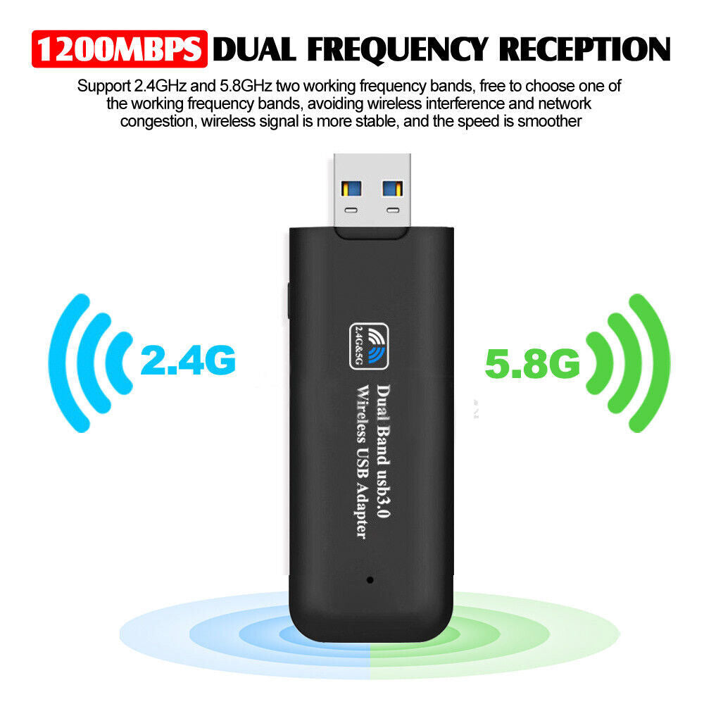 1/2x USB 3.0 Wireless 1200Mbps Network Receiver Adapter 5GHz Dual Band Dongle