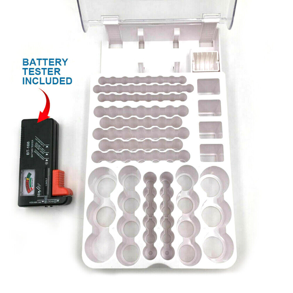 93 Slot Battery Storage Organizer Holder with Tester-Battery Caddy Rack Case Box