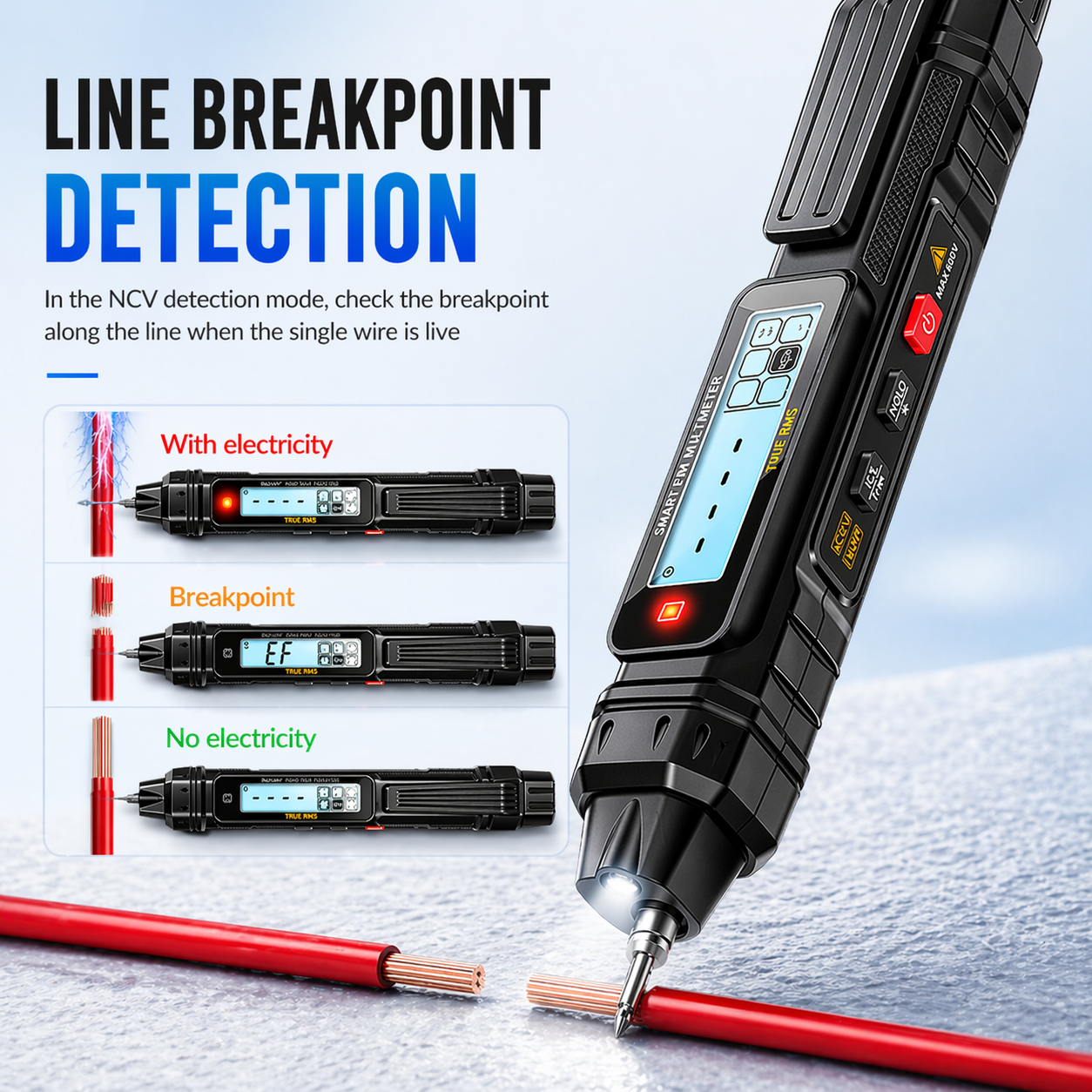 Smart Pen Multimeter NCV AC/DC Voltage Tester True RMS 600V