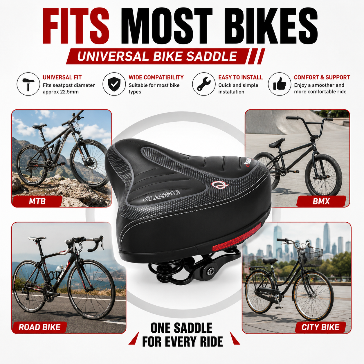 Wide Big Bum Bike Bicycle Gel Cruiser Comfort Saddle Seat Sporty Soft Cushion