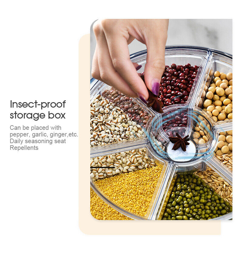 6 in 1 Rotating Grain Container Cereal Dispenser 10kg Dry Food Rice Storage Box