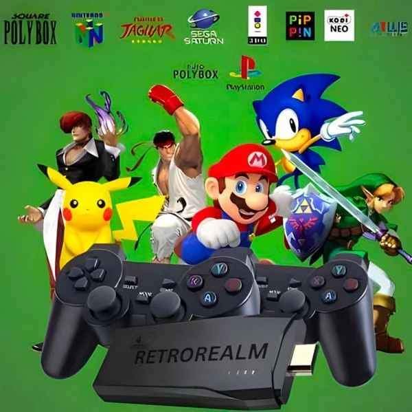 Retro Gaming Realm 4K + 64GB 10,000 Retro Games + 2 Wireless Gamepads