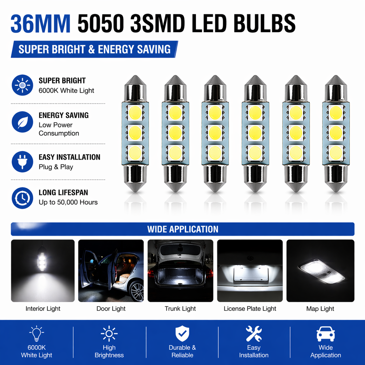 42PCS Car Interior LED Light Kit T10 1157 Festoon Dome Map White 12V