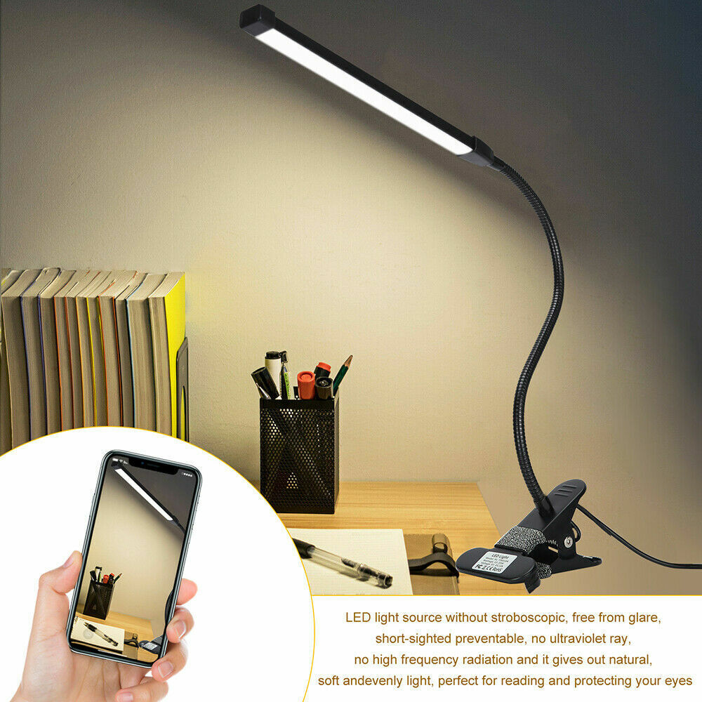 Clip On Desk Lamp Table Light Bedside Night Reading Led Eye Care USB Dimmable AU