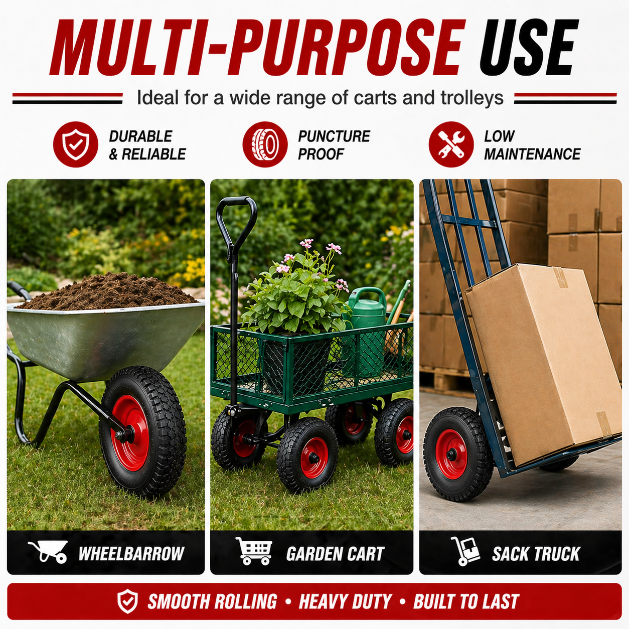16" Wheelbarrow Trolley Wheel 4.80/4.00-8 Puncture Proof Solid Rubber Tyre