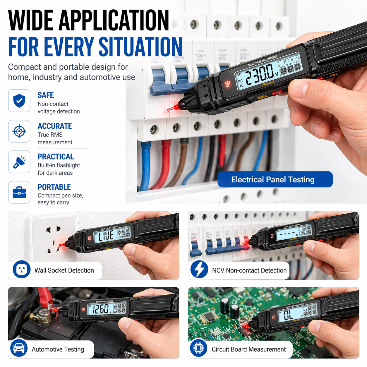 Smart Pen Multimeter NCV AC/DC Voltage Tester True RMS 600V