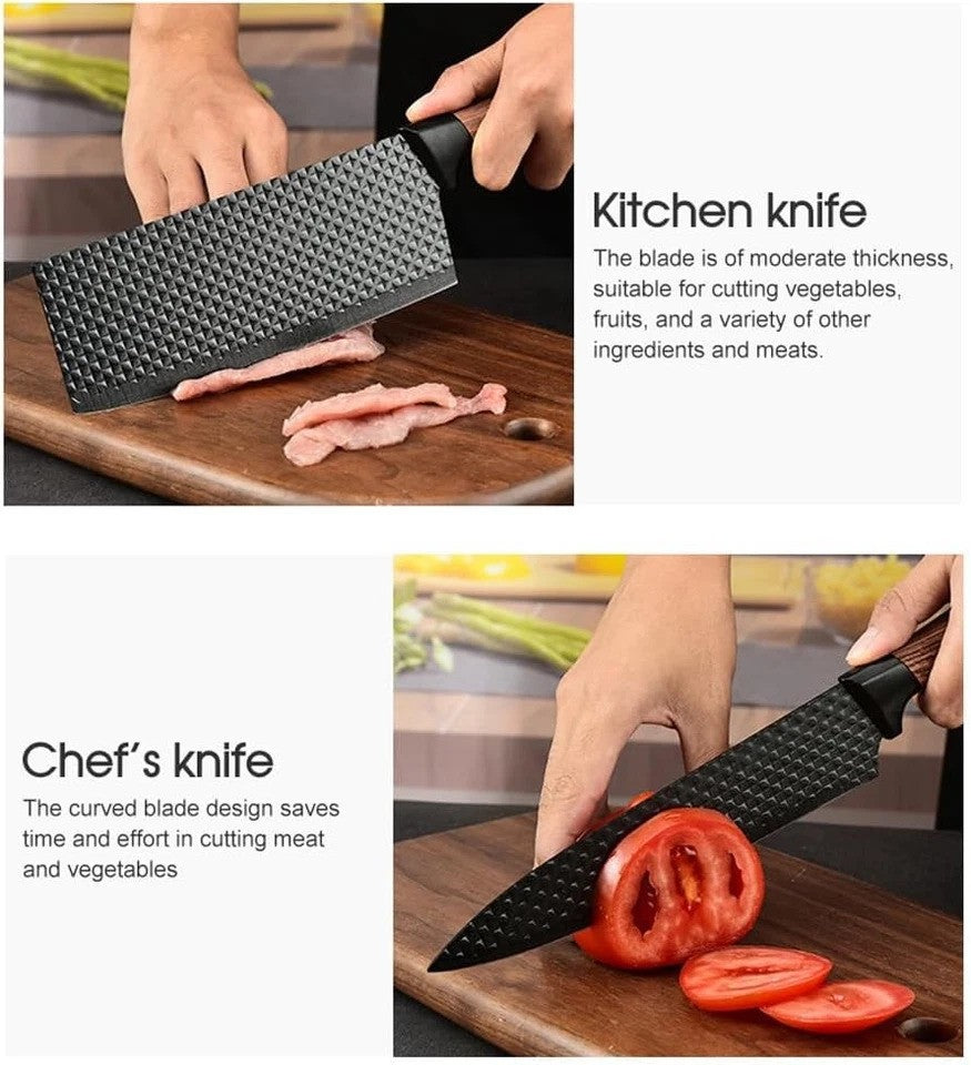 6 Pcs Kitchen Knife Set – High Carbon Steel, Ergonomic Handles, Cleaver & Shears