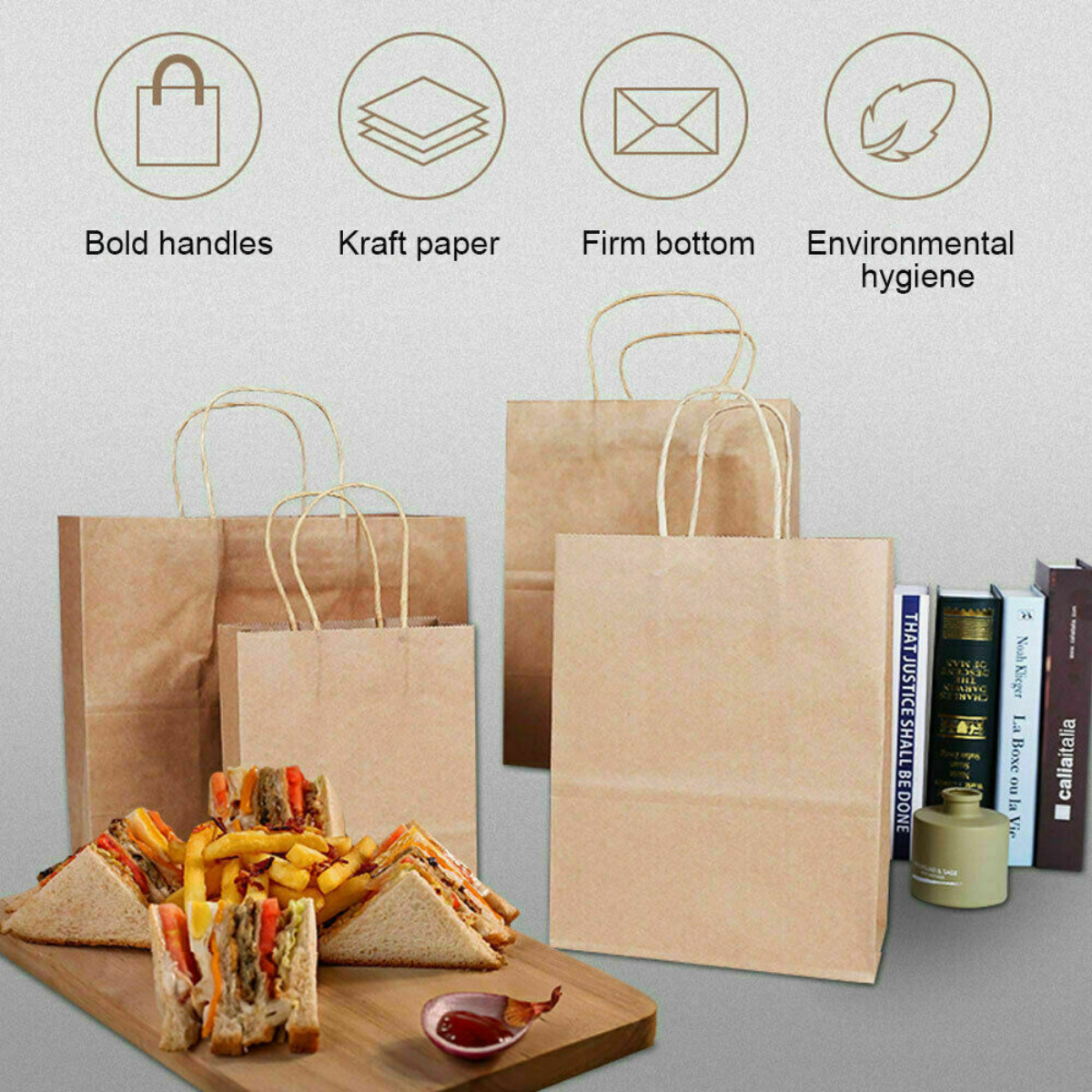 50pcs Bulk Kraft Paper Bags Gift Shopping Carry Craft Brown Bag with Handles AU